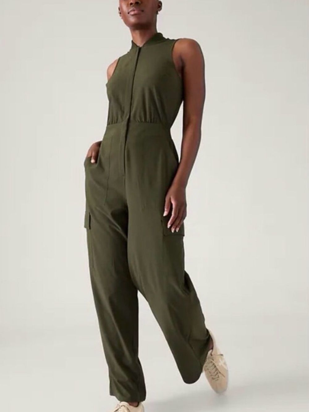 Athleta Sleeveless Olive Green Utility Jumpsuit